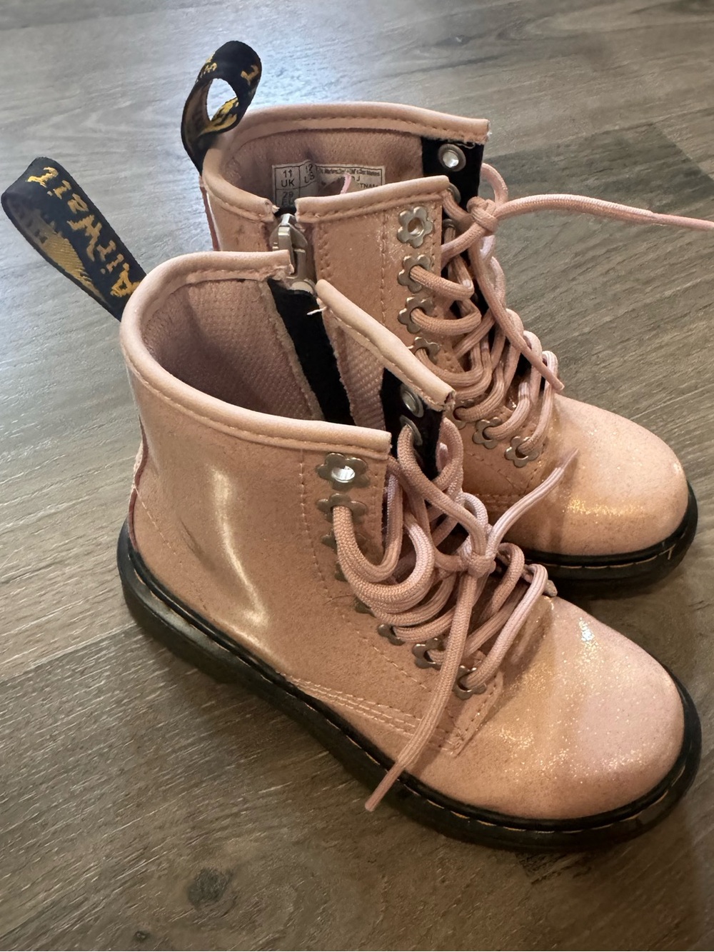 Dr. Martens Kids Pink Glitter Lace-Up Boots